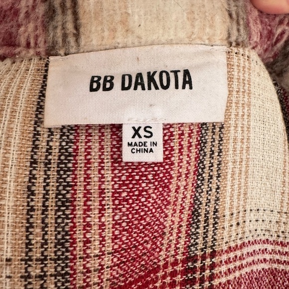 BB Dakota Red Cream Plaid Button Flannel Barn Jacket Women’s XS Utility Western - Picture 7 of 7
